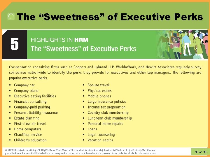 The “Sweetness” of Executive Perks © 2012 Learning. All Rights Reserved. May not be The “Sweetness” of Executive Perks © 2012 Learning. All Rights Reserved. May not be