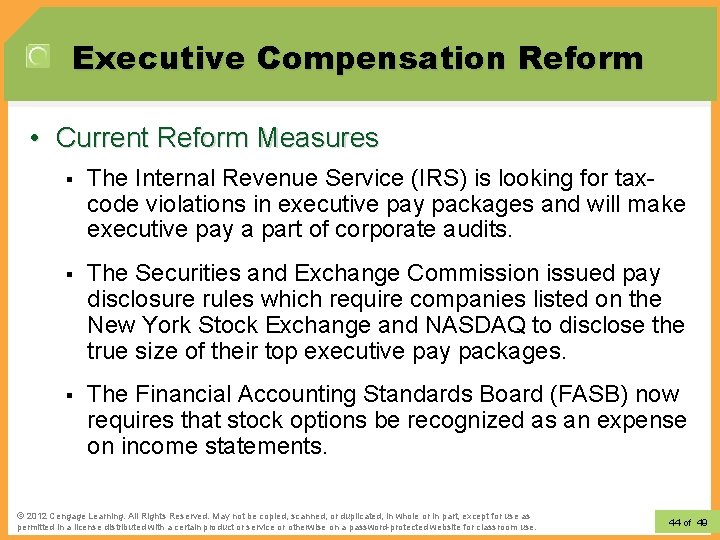 Executive Compensation Reform • Current Reform Measures § The Internal Revenue Service (IRS) is Executive Compensation Reform • Current Reform Measures § The Internal Revenue Service (IRS) is