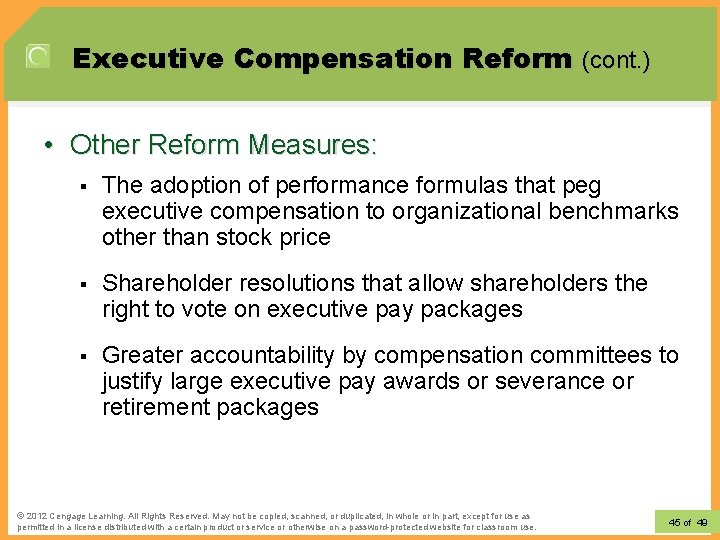 Executive Compensation Reform (cont. ) • Other Reform Measures: § The adoption of performance Executive Compensation Reform (cont. ) • Other Reform Measures: § The adoption of performance