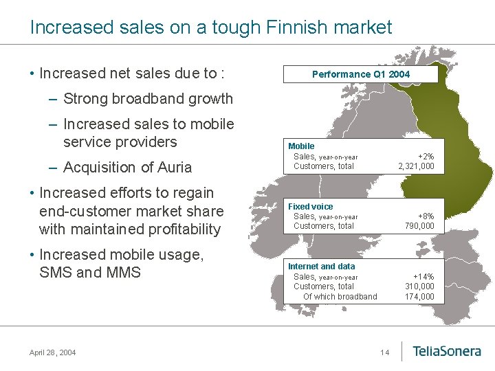 Increased sales on a tough Finnish market • Increased net sales due to :