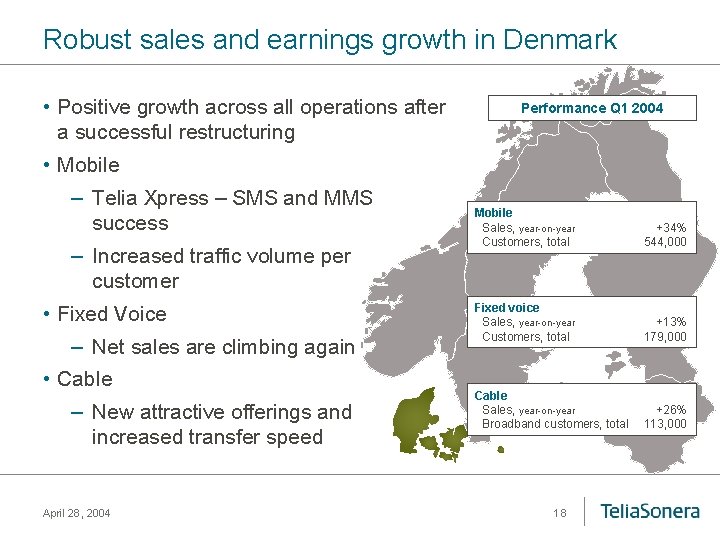 Robust sales and earnings growth in Denmark • Positive growth across all operations after