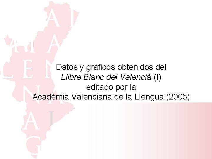 Datos y gráficos obtenidos del Llibre Blanc del Valencià (I) editado por la Acadèmia