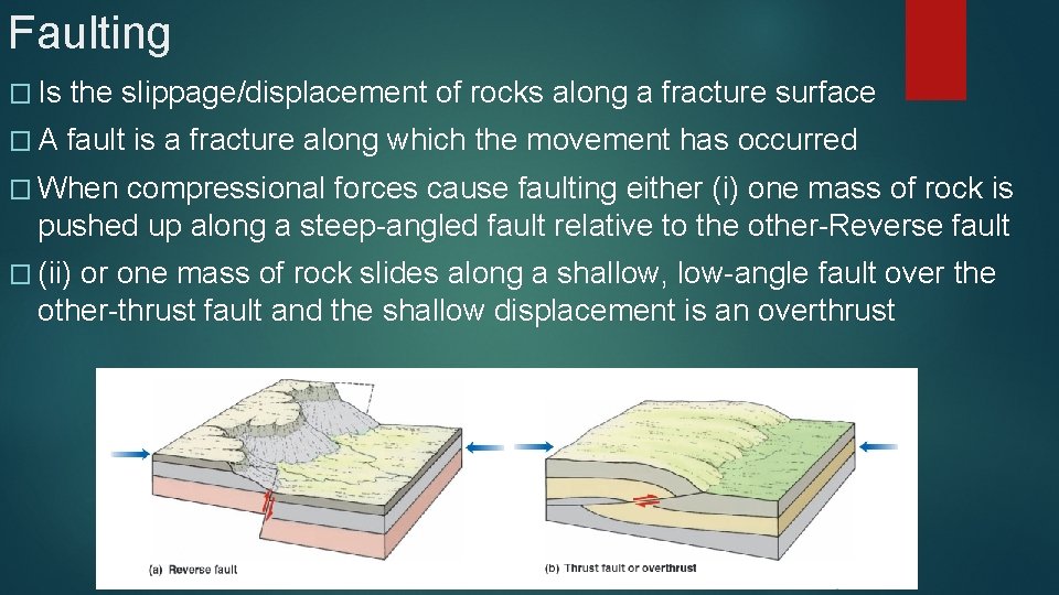 Faulting � Is the slippage/displacement of rocks along a fracture surface �A fault is