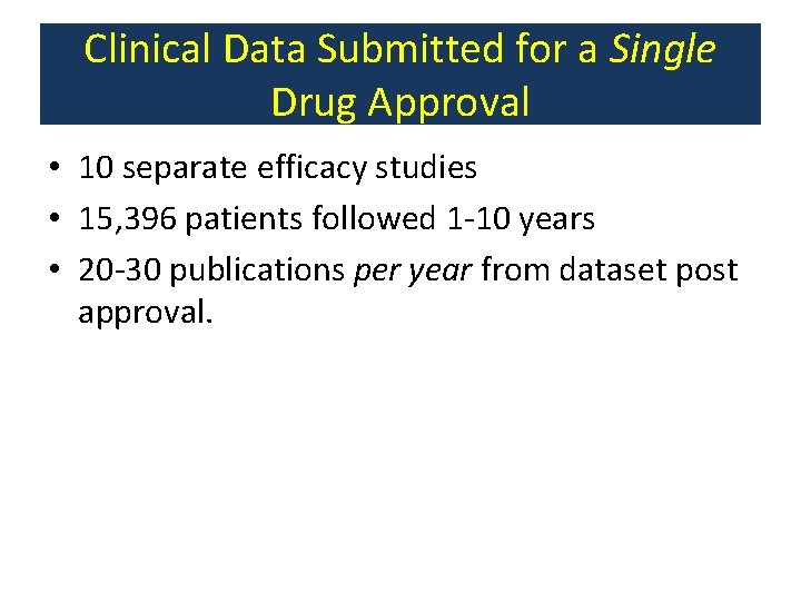 Clinical Data Submitted for a Single Drug Approval • 10 separate efficacy studies •