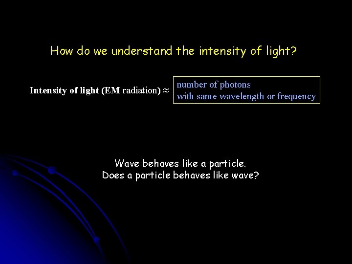 How do we understand the intensity of light? Intensity of light (EM radiation) ≈