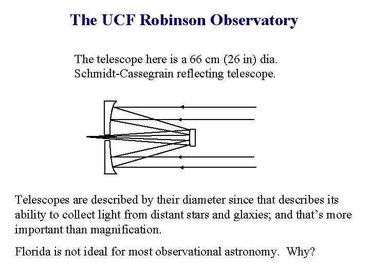 The UCF Robinson Observatory The telescope here is a 66 cm (26 in) dia.