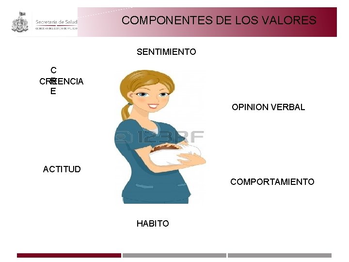 COMPONENTES DE LOS VALORES SENTIMIENTO C R CREENCIA E OPINION VERBAL ACTITUD COMPORTAMIENTO HABITO