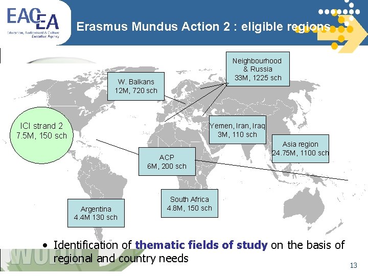 Erasmus Mundus Action 2 : eligible regions Neighbourhood & Russia 33 M, 1225 sch