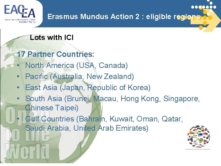 Erasmus Mundus Action 2 : eligible regions Lots with ICI 17 Partner Countries: •