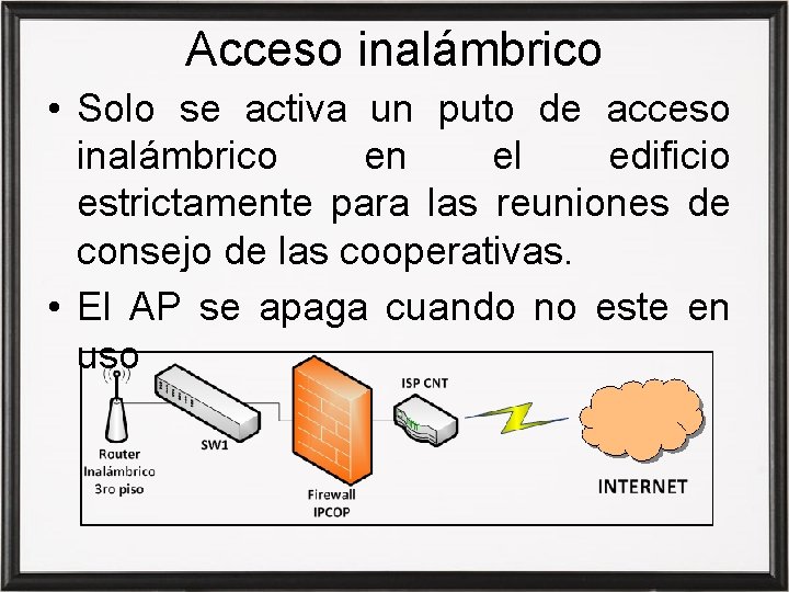 Acceso inalámbrico • Solo se activa un puto de acceso inalámbrico en el edificio