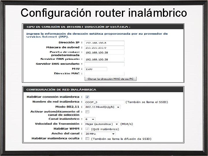 Configuración router inalámbrico 