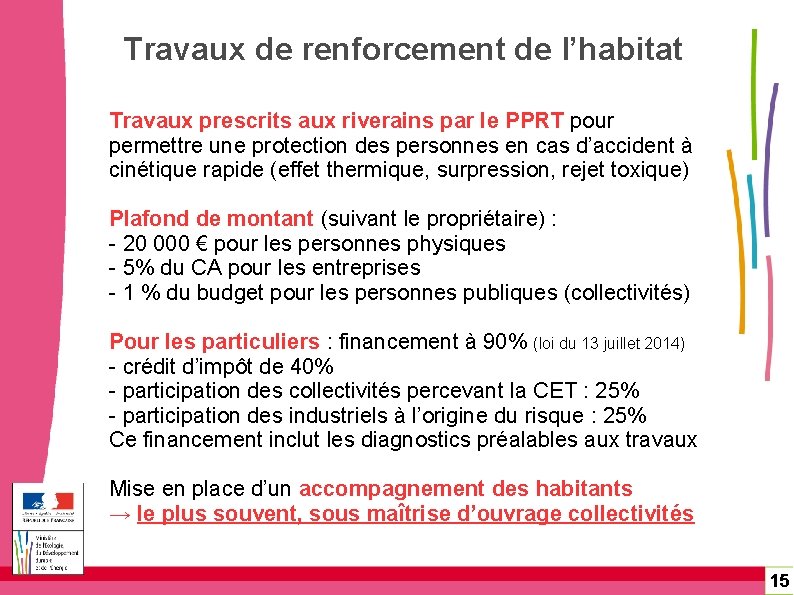 Travaux de renforcement de l’habitat Travaux prescrits aux riverains par le PPRT pour permettre