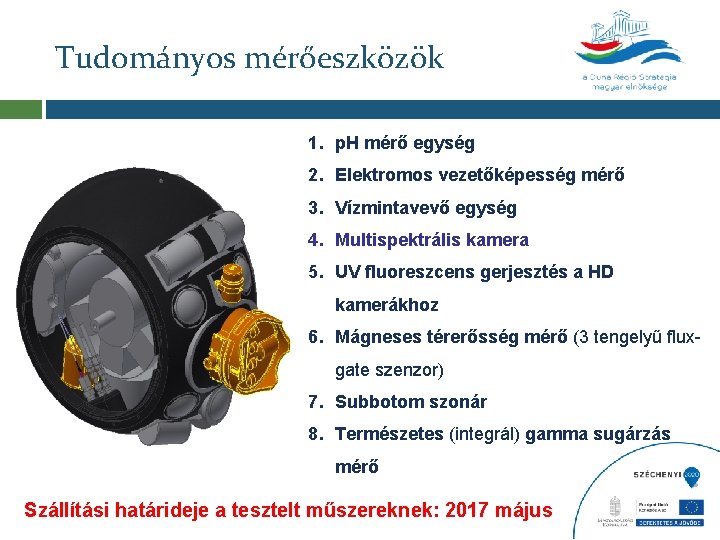 Tudományos mérőeszközök 1. p. H mérő egység 2. Elektromos vezetőképesség mérő 3. Vízmintavevő egység