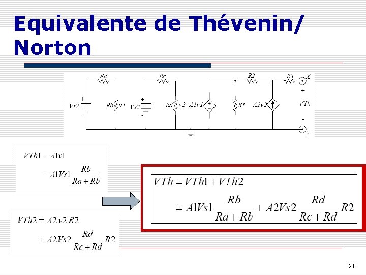Equivalente de Thévenin/ Norton 28 