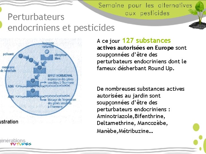 Perturbateurs endocriniens et pesticides ustration A ce jour 127 substances actives autorisées en Europe