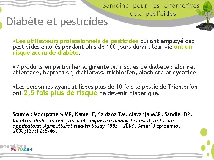 Diabète et pesticides • Les utilisateurs professionnels de pesticides qui ont employé des pesticides