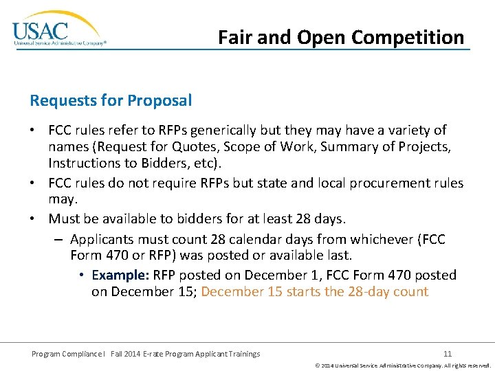 Fair and Open Competition Requests for Proposal • FCC rules refer to RFPs generically