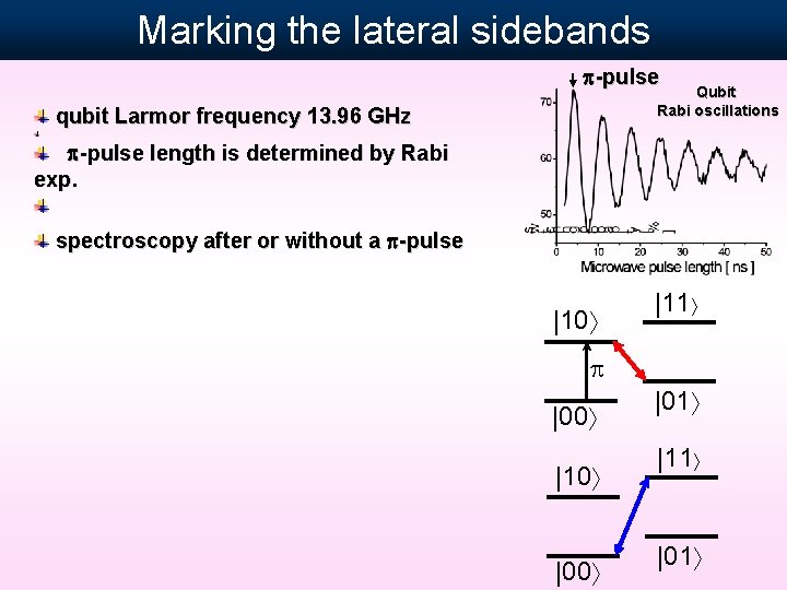 Marking the lateral sidebands p-pulse Qubit Rabi oscillations qubit Larmor frequency 13. 96 GHz