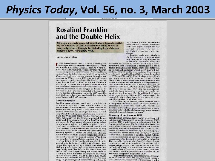 Physics Today, Vol. 56, no. 3, March 2003 