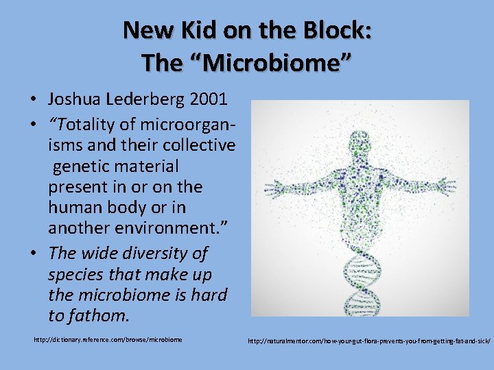 New Kid on the Block: The “Microbiome” • Joshua Lederberg 2001 • “Totality of