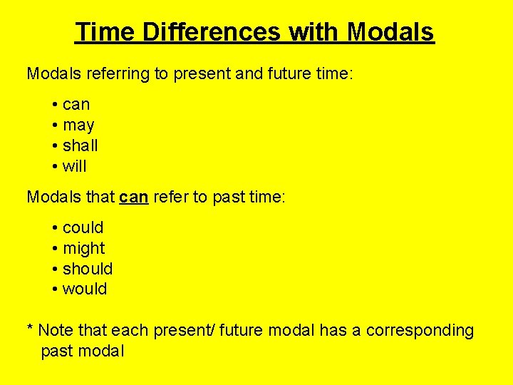 Time Differences with Modals referring to present and future time: • can • may