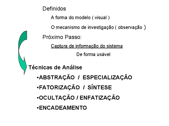 Definidos A forma do modelo ( visual ) O mecanismo de investigação ( observação