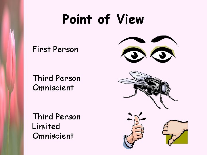 Point of View First Person Third Person Omniscient Third Person Limited Omniscient 