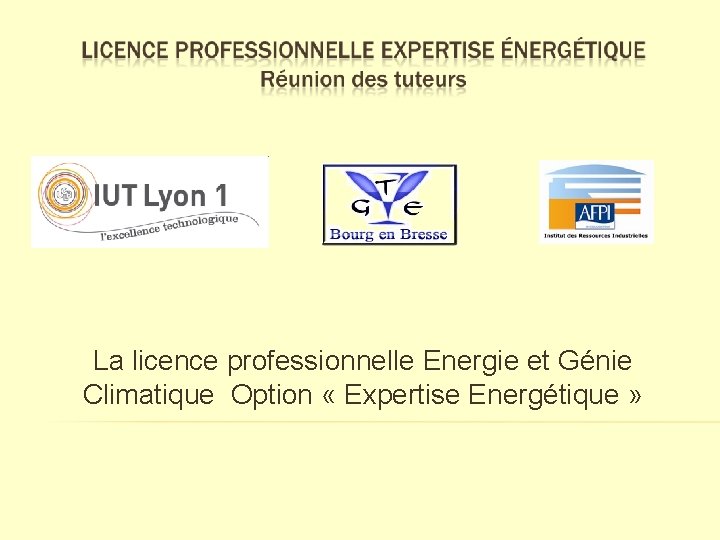 La licence professionnelle Energie et Génie Climatique Option « Expertise Energétique » 