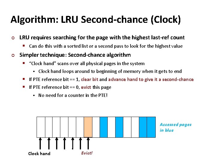 Carnegie Mellon Algorithm: LRU Second-chance (Clock) ¢ ¢ LRU requires searching for the page