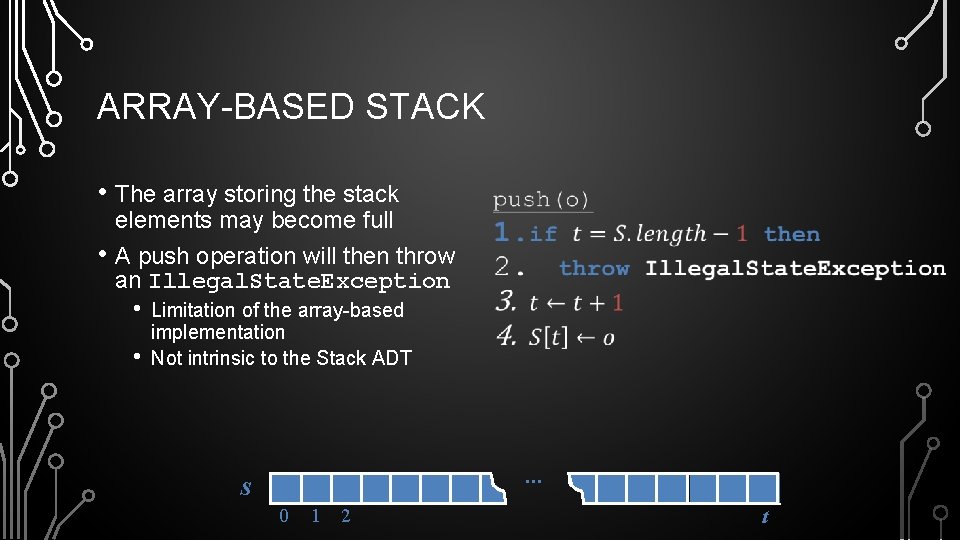 ARRAY-BASED STACK • The array storing the stack • elements may become full A