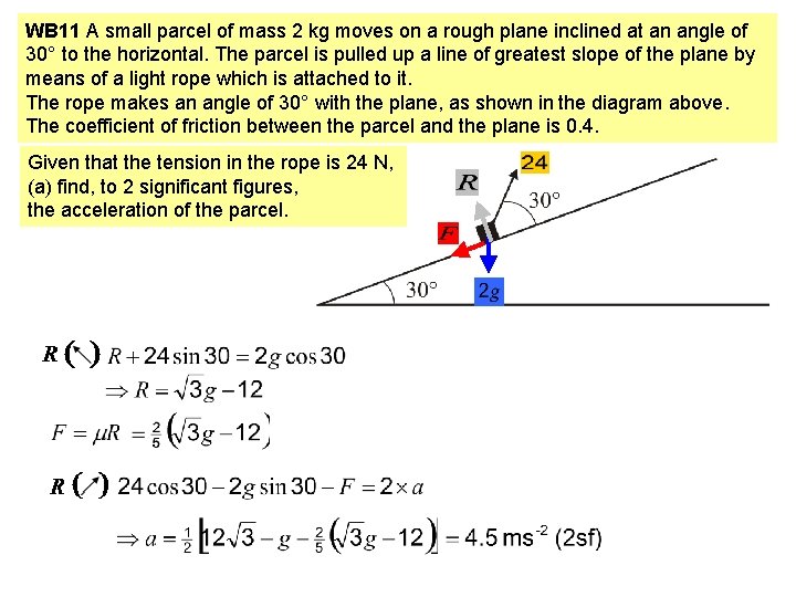 WB 11 A small parcel of mass 2 kg moves on a rough plane