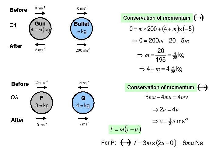 Before Q 1 Gun Conservation of momentum Bullet After Before Q 3 Conservation of