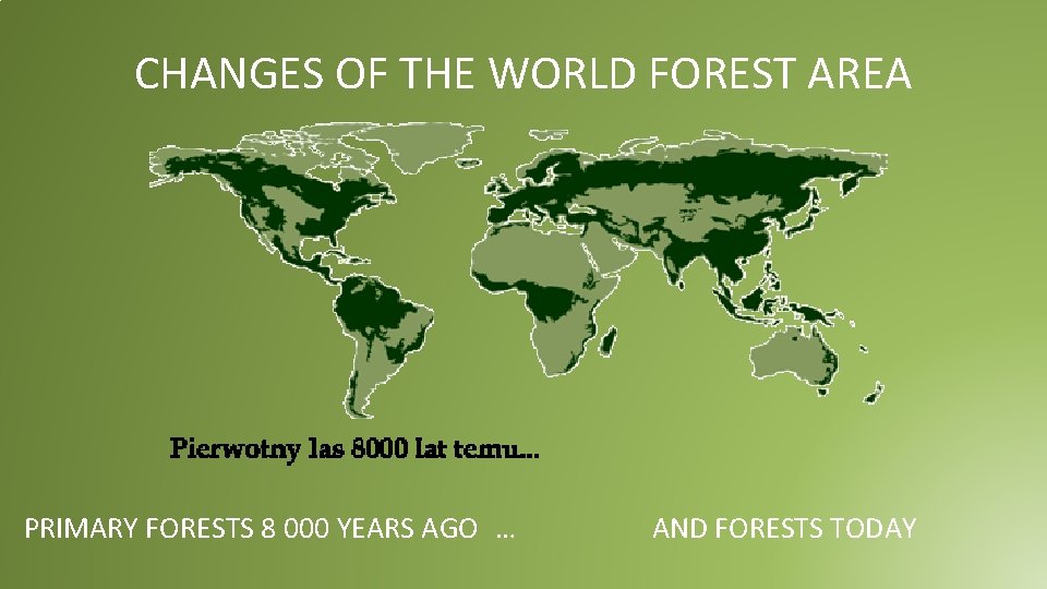 CHANGES OF THE WORLD FOREST AREA PRIMARY FORESTS 8 000 YEARS AGO … AND CHANGES OF THE WORLD FOREST AREA PRIMARY FORESTS 8 000 YEARS AGO … AND