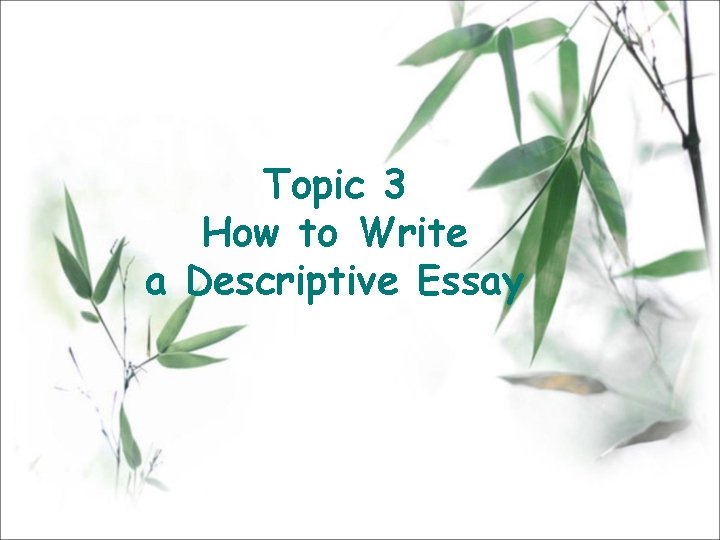 Topic 3 How to Write a Descriptive Essay