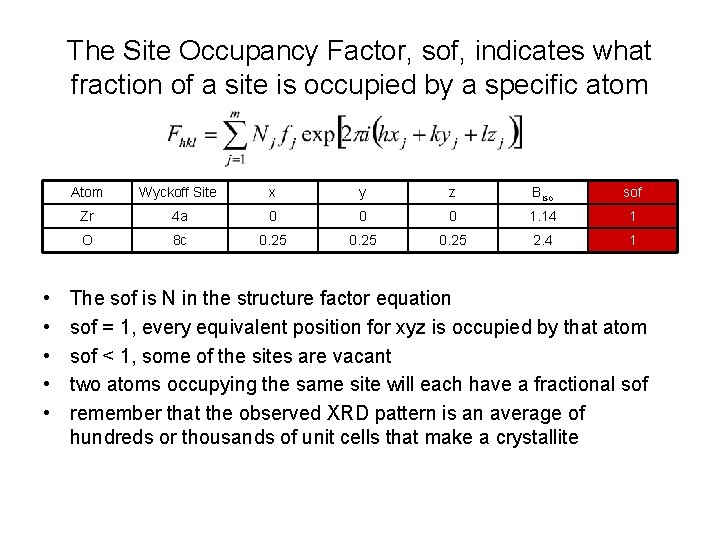 The Site Occupancy Factor, sof, indicates what fraction of a site is occupied by