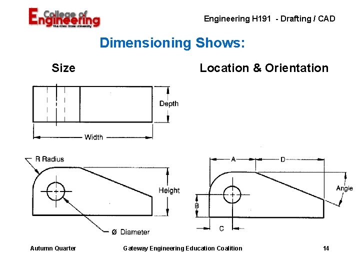 Engineering H 191 - Drafting / CAD Dimensioning Shows: Size Autumn Quarter Location &