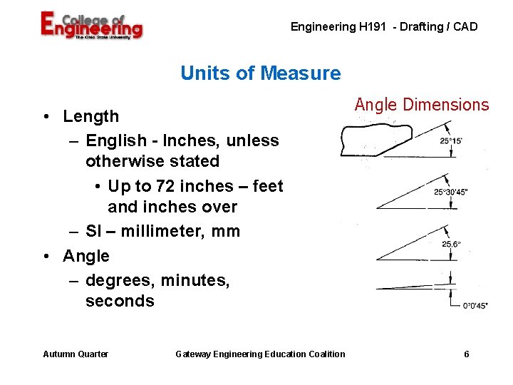 Engineering H 191 - Drafting / CAD Units of Measure • Length – English