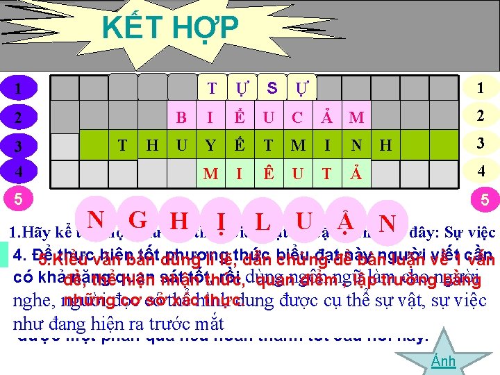 TRÒ CHƠI Ô CHỮ KẾT HỢP 1 2 3 T H Ự S Ự