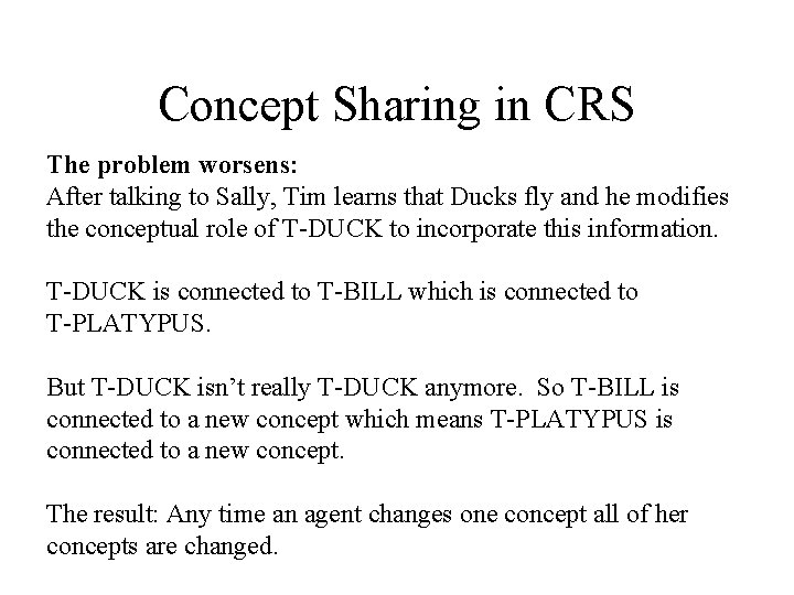 Concept Sharing in CRS The problem worsens: After talking to Sally, Tim learns that