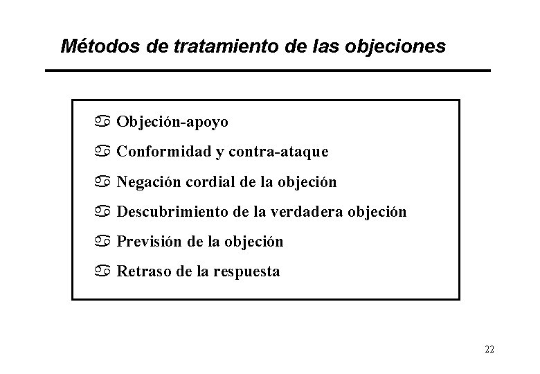 Métodos de tratamiento de las objeciones a Objeción-apoyo a Conformidad y contra-ataque a Negación