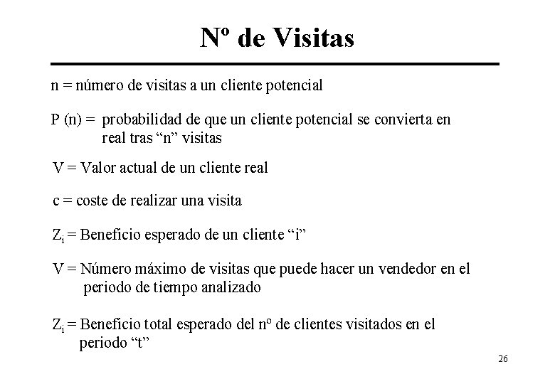 Nº de Visitas n = número de visitas a un cliente potencial P (n)