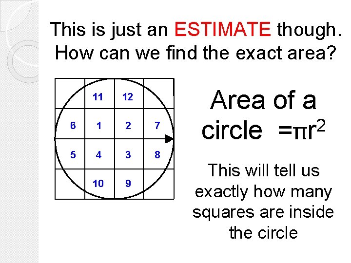 This is just an ESTIMATE though. How can we find the exact area? 11