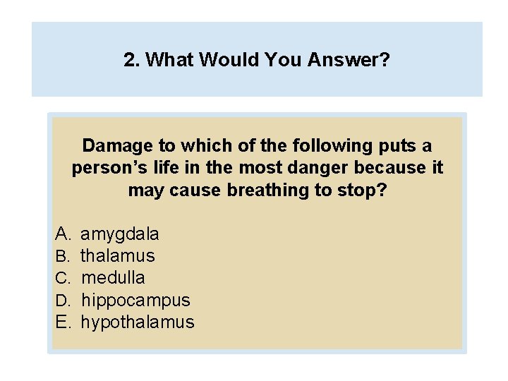 2. What Would You Answer? Damage to which of the following puts a person’s