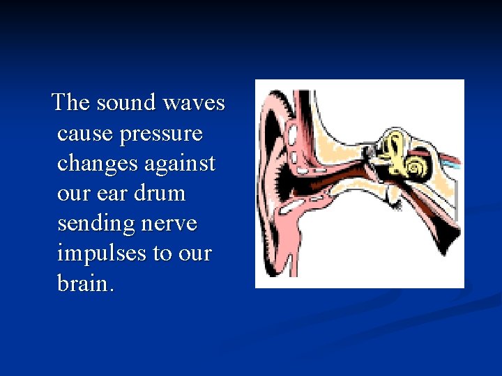 The sound waves cause pressure changes against our ear drum sending nerve impulses to