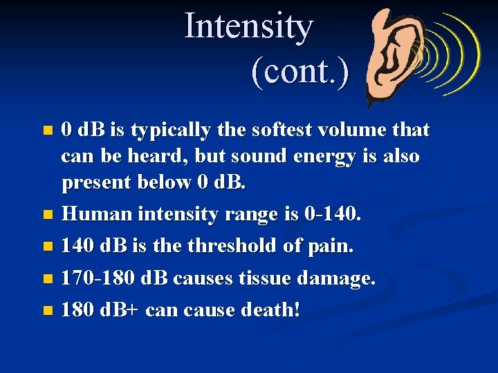 Intensity (cont. ) 0 d. B is typically the softest volume that can be