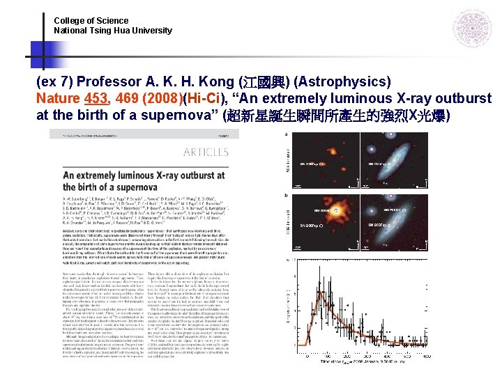 College of Science National Tsing Hua University (ex 7) Professor A. K. H. Kong College of Science National Tsing Hua University (ex 7) Professor A. K. H. Kong