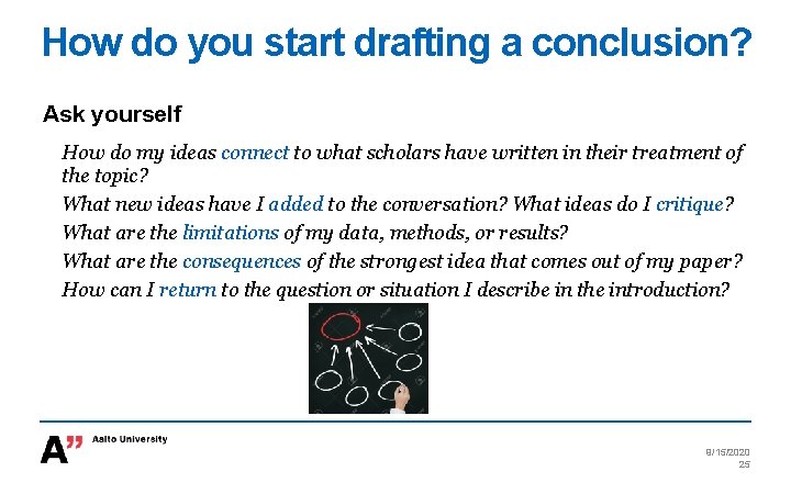 How do you start drafting a conclusion? Ask yourself How do my ideas connect