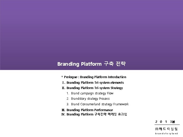 Branding Platform 구축 전략 * Prologue : Branding Platform Introduction Ⅰ. Branding Platform Tri-system