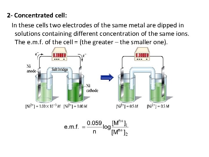  2 Concentrated cell: In these cells two electrodes of the same metal are