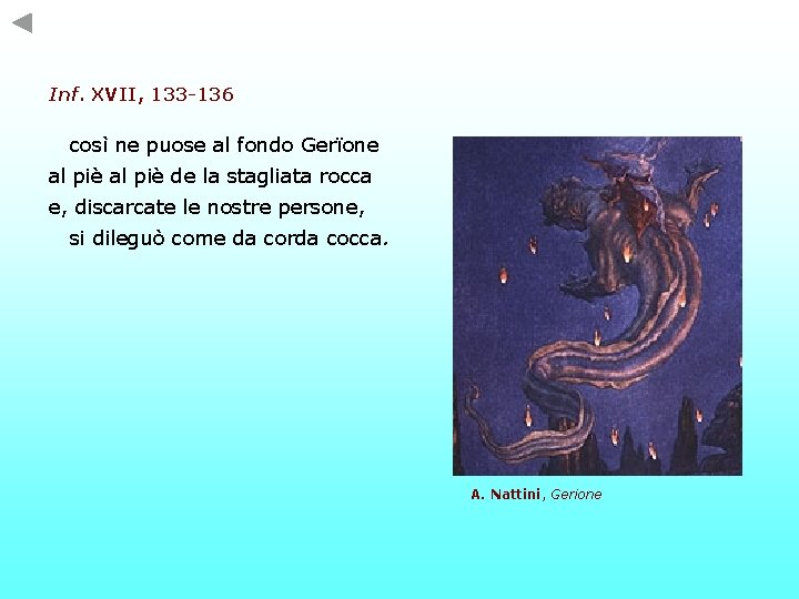 Inf. XVII, 133 -136 così ne puose al fondo Gerïone al piè de la